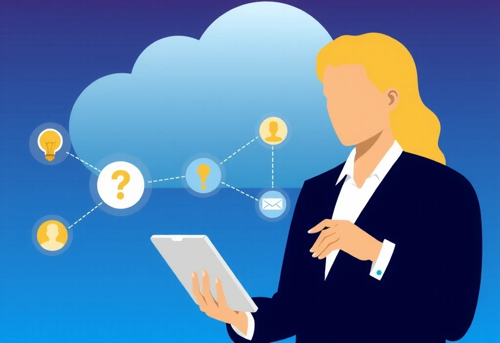 Illustration of a person interacting with a cloud-based system on a tablet