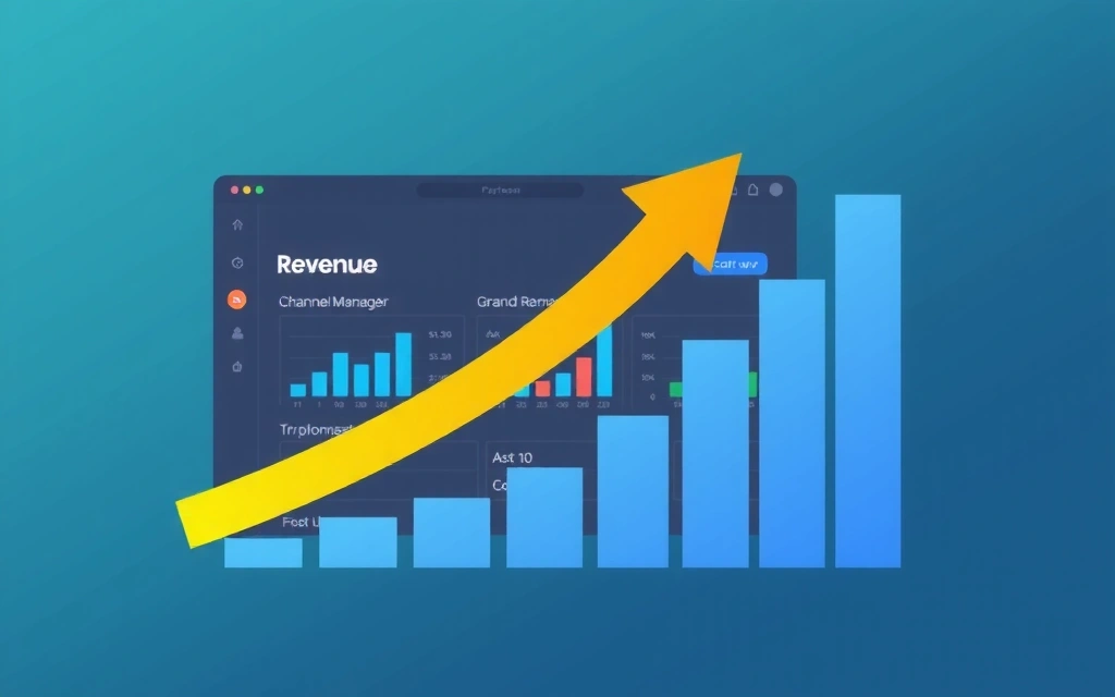 Revenue growth chart with a channel manager interface in the background