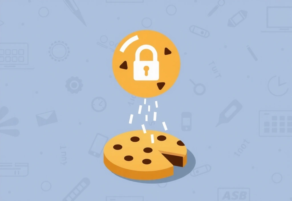 Illustration of a cookie being passed between a website and a user's device, symbolizing data exchange and privacy