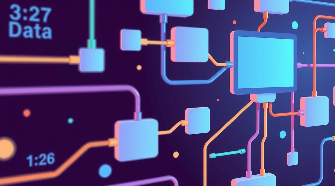 Detailed abstract illustration of various interconnected digital modules and data streams, representing comprehensive software features