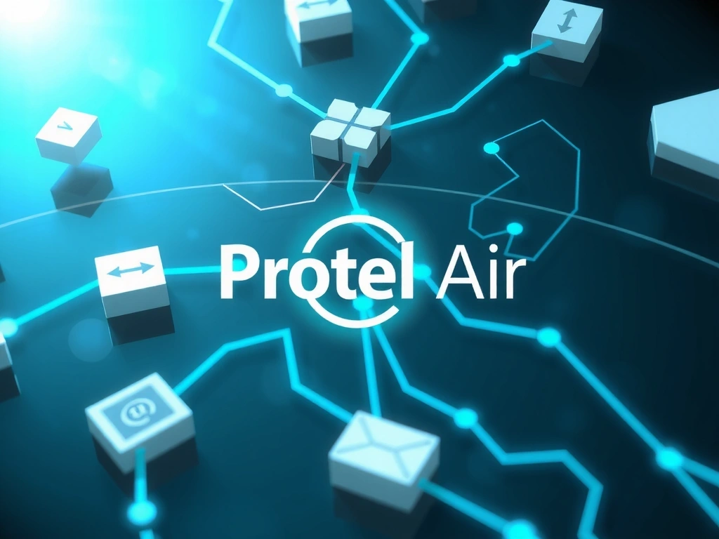 Abstract rendering of Protel Air logo or concept, showing seamless integration with other software applications through glowing data pathways.